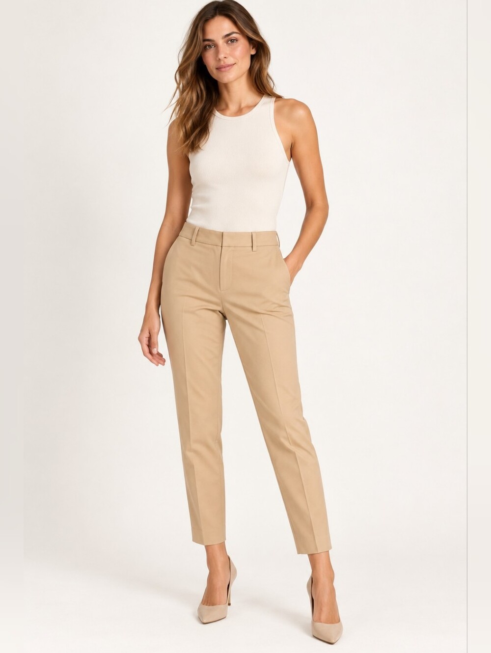 Weekend Max Mara Cigarette Trousers Camel Stretch Cotton Size 8
